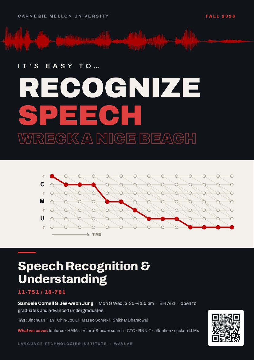 Course poster: It's easy to recognize speech / wreck a nice beach